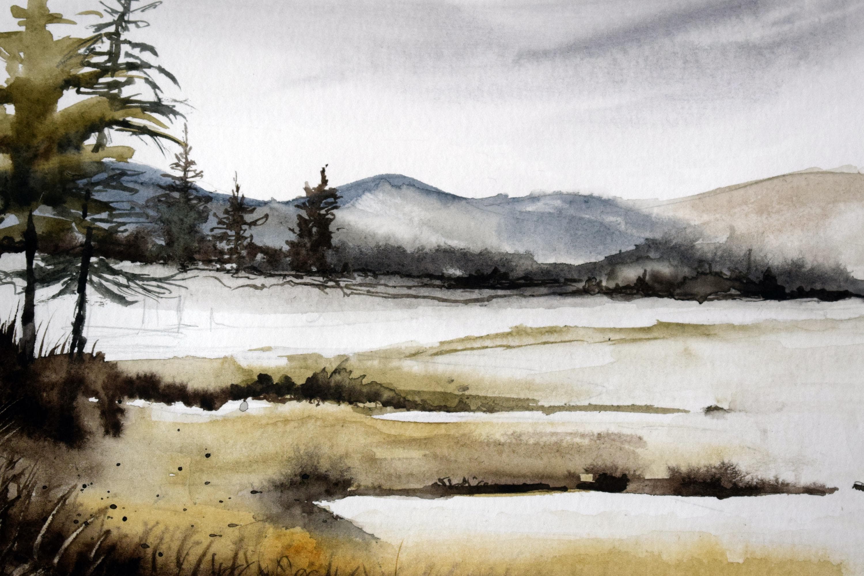 水彩画 秋の山景色 A2サイズ 【公式通販】