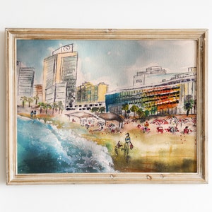 Tel Aviv Beach Print Watercolor Israel Landscape Urban Artwork Printable Summer Art Download Digital Prints Colorful Art Gifts from Israel