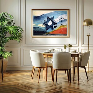 Star of David Painting, Abstract Watercolor Art, Blue Red Modern Wall Decor, Israeli Memorial Poster, Printable Emotional Artwork Download image 10