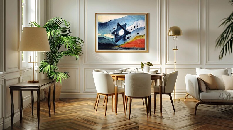 Star of David Painting, Abstract Watercolor Art, Blue Red Modern Wall Decor, Israeli Memorial Poster, Printable Emotional Artwork Download image 10