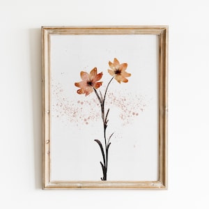 Watercolor Minimalist Flower Print Botanical Printable Art Modern Spring Wall Art Burnt Orange Floral Painting Download Gift for The Home