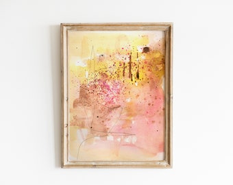 Airy Abstract Watercolor Painting, Pastel Yellow Pink Poster, Printable Modern Art, Soft Color Wall Decor, Downloadable Warm Tone Art Print