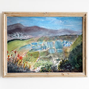 Israel Landscape Watercolor Painting Spring Wall Art Printable Nature Valley of Israel Print Colorful Handmade Artwork Downloadable Gift