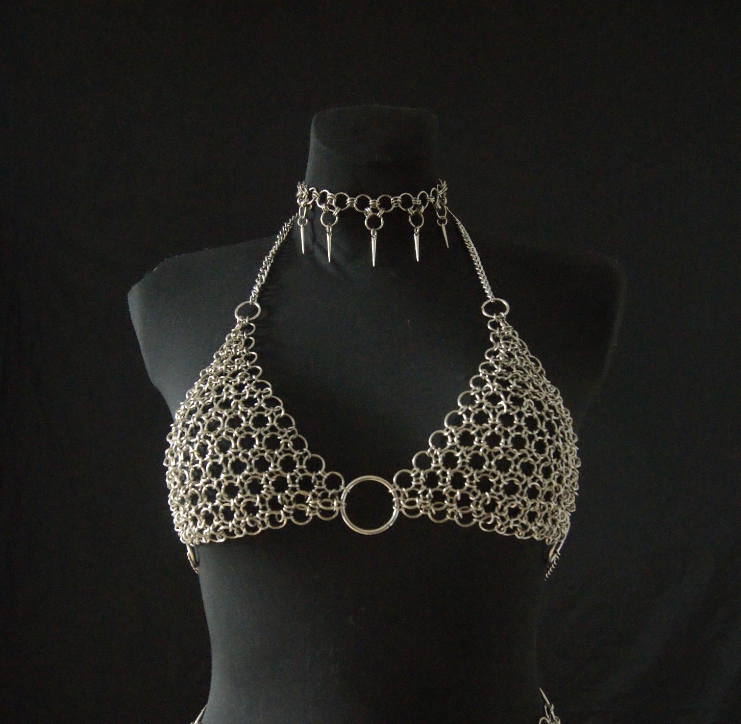 Medieval Butted Chain mail bra for hot Women metal lingerie bra top style Aluminum Chainmail