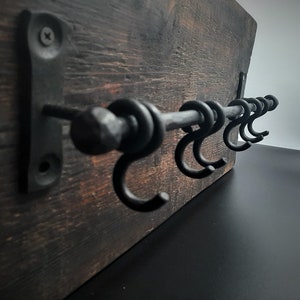 Handcrafted Wrought Iron Kitchen Hooks | Rustic Sliding Pot & Pan Rack | Custom Sizes | Hanging Utensil Organizer | Artisan Gift