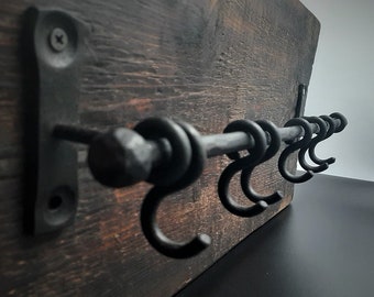 Handcrafted Wrought Iron Kitchen Hooks | Rustic Sliding Pot & Pan Rack | Custom Sizes | Hanging Utensil Organizer | Artisan Gift