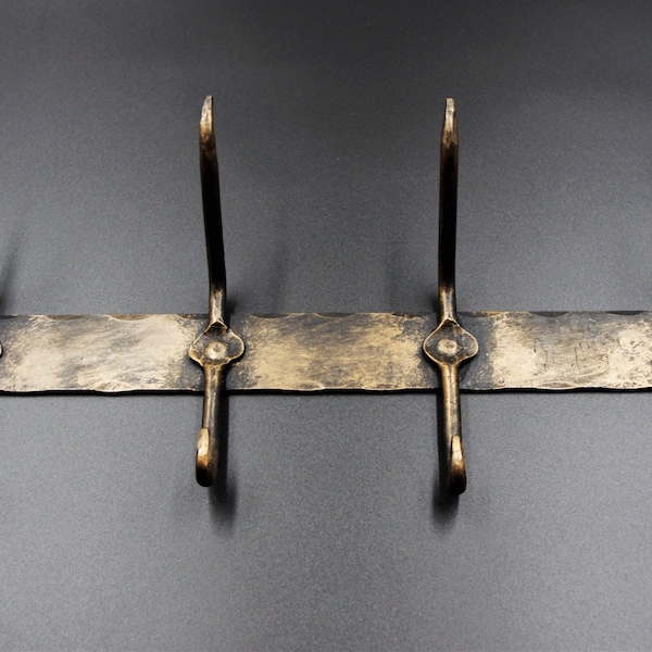 Coat Rack Wall mounted | Hand forged | Wrought Iron | Black and Golden | Blacksmit made | 100% handmade