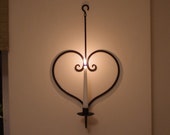 Forged hanging heart shape candlestick, Wrought Iron, Candlestick Holders, Black, Blacksmit made, 100 handmade