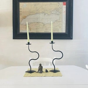 Forged standing type candlestick, Wrought Iron, Hand Forged, Steel Holders, Black or gold, Blacksmit made, gold candlestick holder image 3