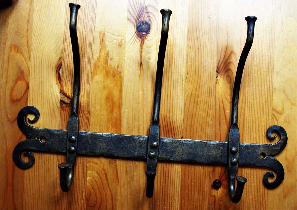 Coat Rack Wall mounted Hand Wrought Iron Black Etsy