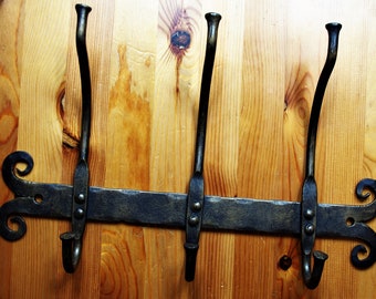 Coat Rack Wall mounted | Hand forged | Wrought Iron | Black and Golden | Blacksmit made | 100% handmade