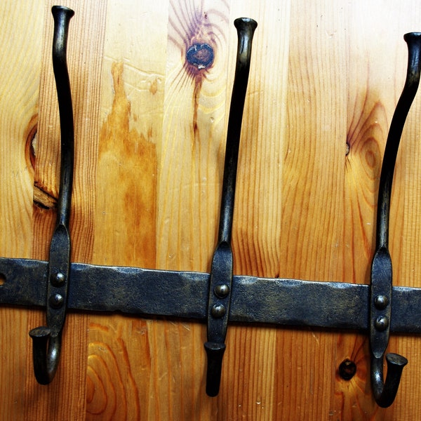 Coat Rack Wall mounted | Hand forged | Wrought Iron | Black and Golden | Blacksmit made | 100% handmade