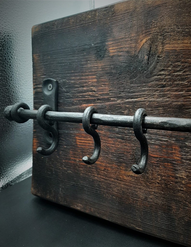 Sliding Cup Hooks Pan Rack Blacksmith made |Black Old Antique Look Forged Iron Kitchen Hooks 100/% handmade Wrought iron