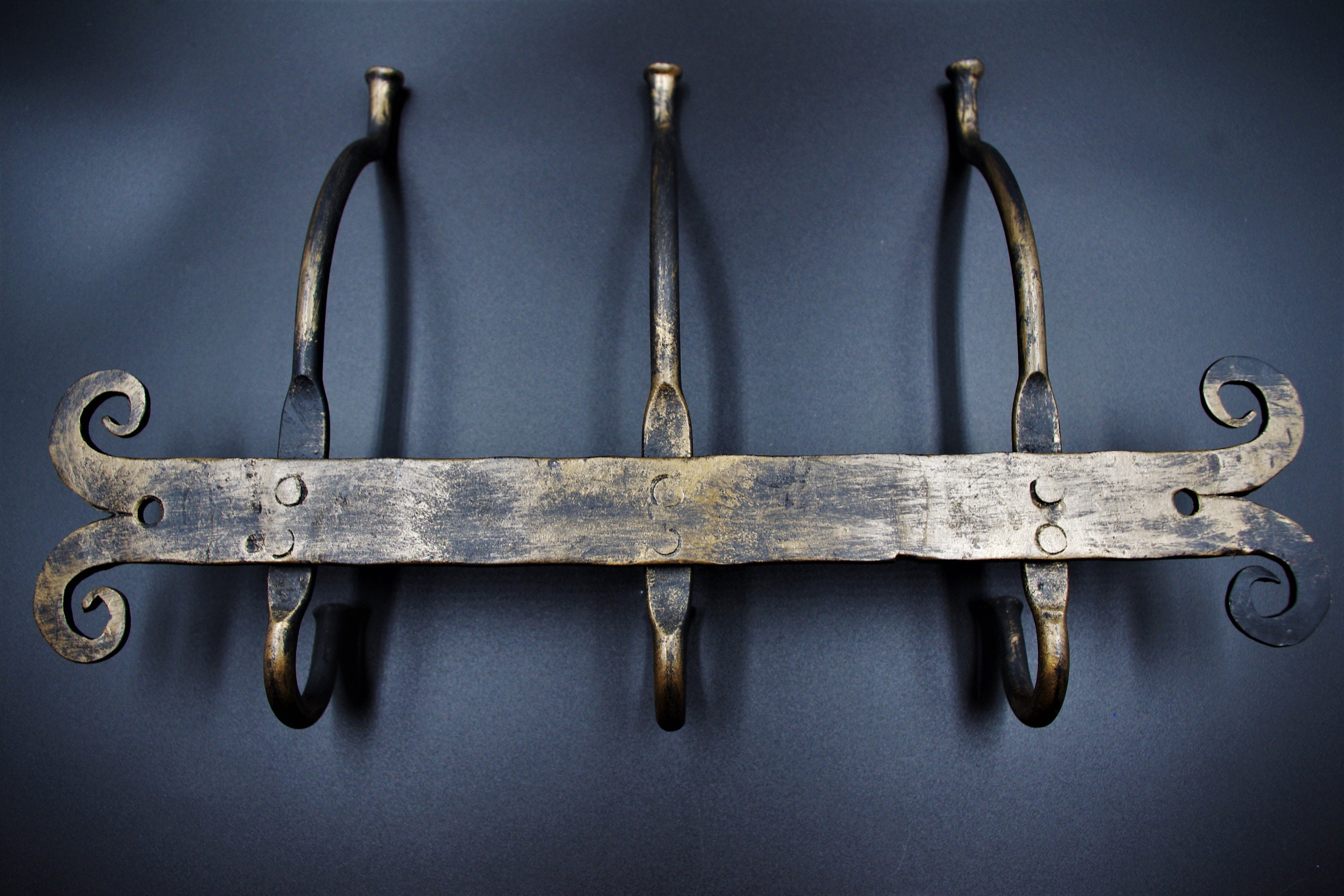 Coat Rack Wall mounted Hand Wrought Iron Black Etsy