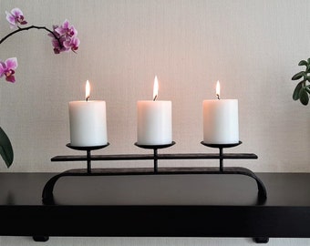 Wrought Iron made forged candle holder, 3 Candle Metal Candelabra, Black, Blacksmit made, set for 3 candles, Candle Holder, Vintage, Unique