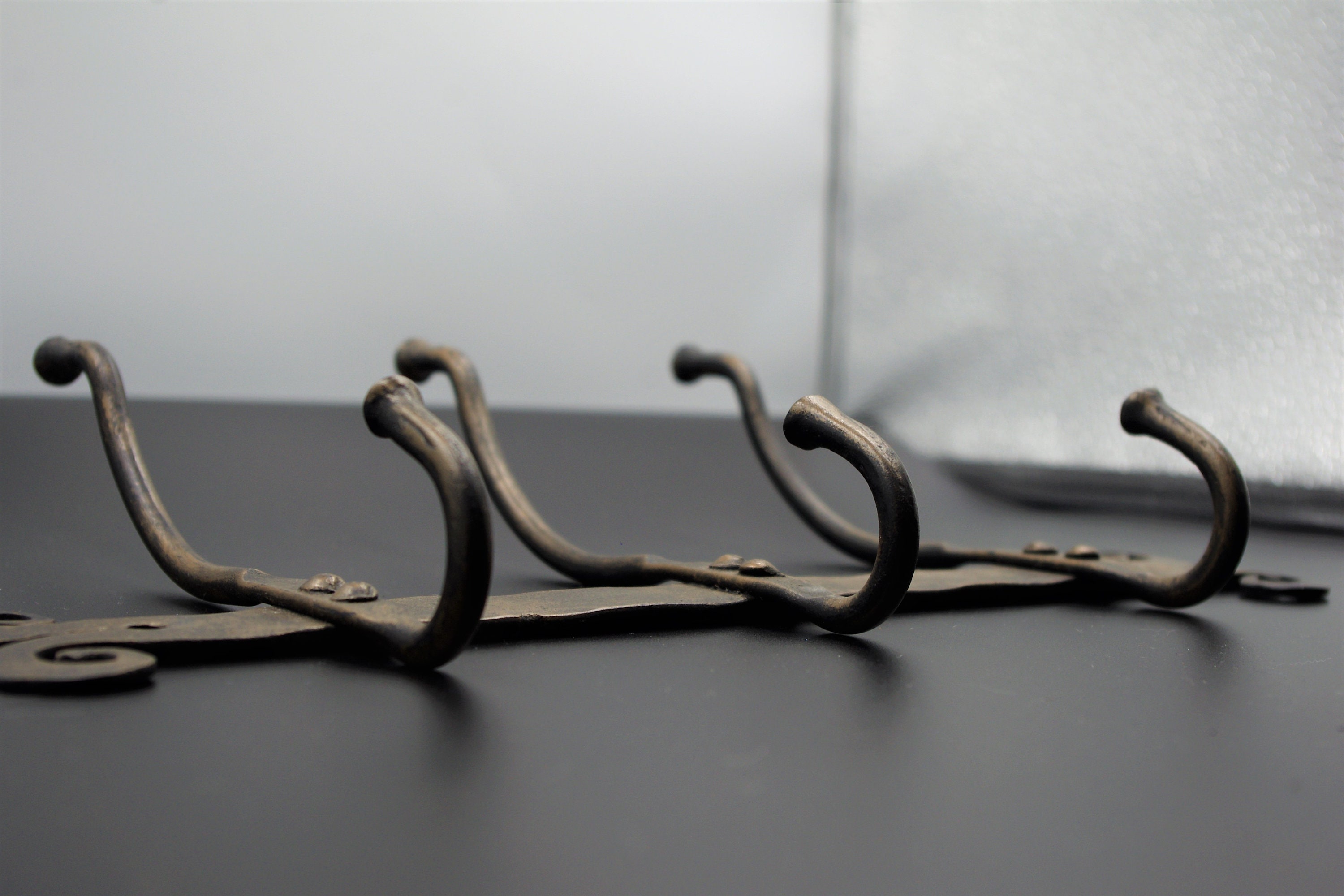 Coat Rack Wall mounted Hand Wrought Iron Black Etsy