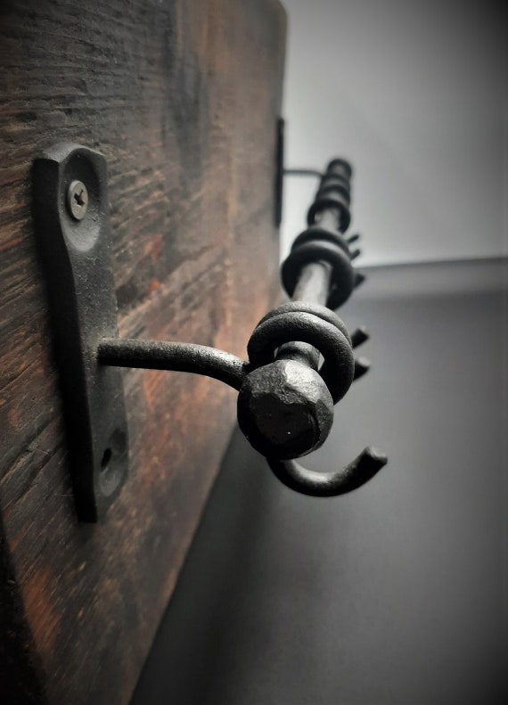 Sliding Cup Hooks Pan Rack Blacksmith made |Black Old Antique Look Forged Iron Kitchen Hooks 100/% handmade Wrought iron