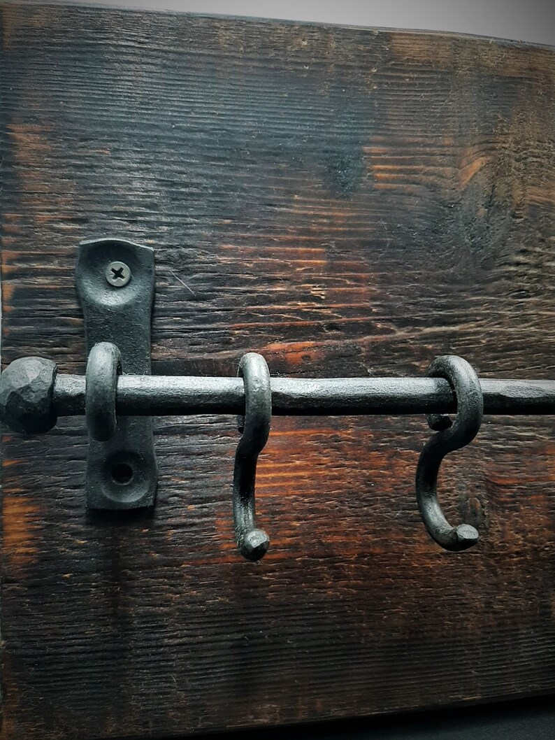 Sliding Cup Hooks Pan Rack Blacksmith made |Black Old Antique Look Forged Iron Kitchen Hooks 100/% handmade Wrought iron