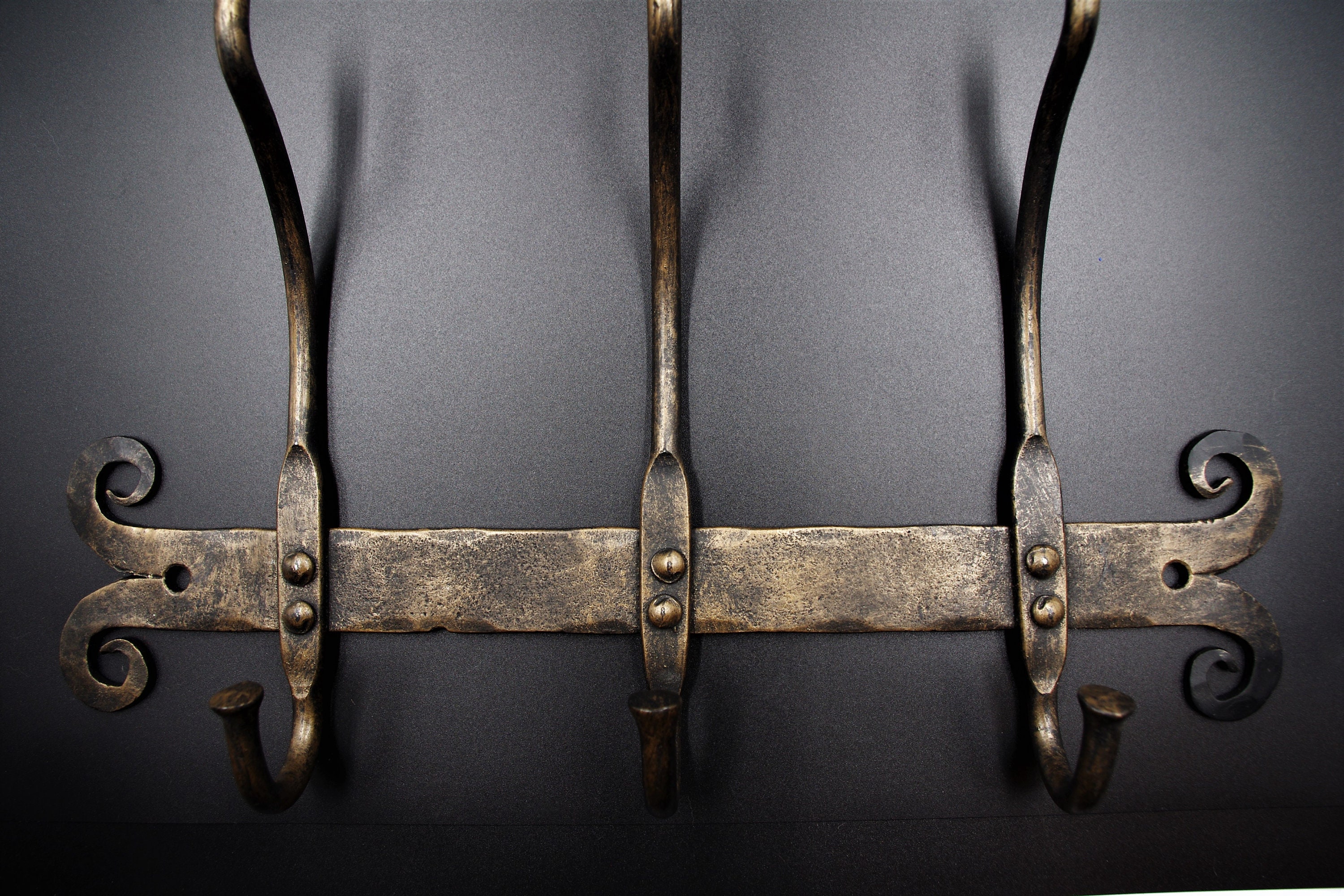 Coat Rack Wall mounted Hand Wrought Iron Black Etsy