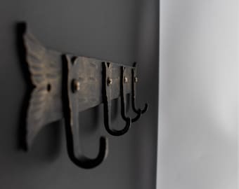 Metal Wall Coat Rack | Wall hooks with rail | Hand forged | Decorative hanger  Wrought Iron | Black and Gold | Blacksmit made |100% handmade