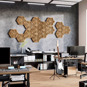 Wood Acoustic Panel Art Acoustic Panels Wood Sound Diffuser Wood Art Wooden Acoustic Slat Panels HEXAGO FLAT P-A
