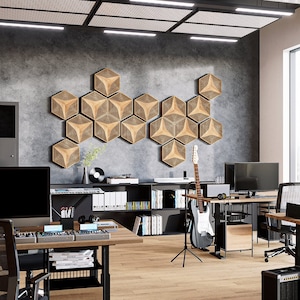 Wood Acoustic Panel Art Acoustic Panels Wood Sound Diffuser Wood Art Wooden Acoustic Slat Panels HEXAGO FLAT CM-A
