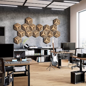 Wood Acoustic Panel Sound Diffuser Slat Wall Home Aesthetic Room Decor Wall Art HEXAGO CM-A