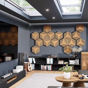 Wood Panel Acoustic Panels Sound Diffuser Music Abstract Wall Art Personalized Decor Wood Wall HEXAGO FLAT CM-A