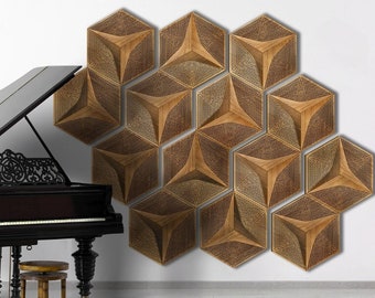 Sound Absorbing Panels, Hexagon Wood Tiles, Acoustic Wall Art, Honeycomb Noise Reduction, Studio Wall Decor