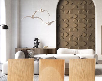 3D Wood Wall Panels, Arch & Square Pattern, Geometric Relief Art, Mid-Century Modern Decor, Architectural Feature Wall