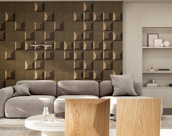 Geometric Wood Wall Panels, 3D Square Mosaic, Oak/Walnut/Ash