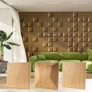 2x 2D + 3D Wall Panels Wall Paneling Wall Panel Wall Art Wall Decor Wood Panel Accent Wall 2D SQUARE + 3D PILLOW