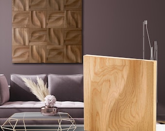 Karim Rashid Design, Walnut Wall Panels, 3D Textured Wood Art, Dark Wood Bedroom Decor, Luxury Relief Paneling