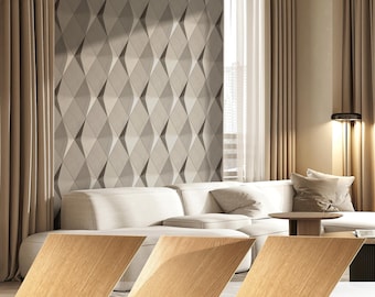 3D Wood Wall Panels, Concave Rhombus Tiles, Recessed Geometric Art, Sculptural Wall Decor, Modern Relief Texture