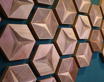 Sound Absorbing Panels, Hexagon Acoustic Wood, Music Studio Decor, Custom 3D Wall Art, Noise Reduction Tiles