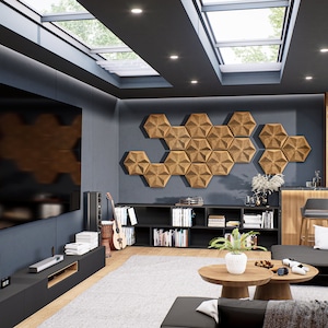 Wall Paneling Wall Panels Acoustic Panels Acoustic Panel Acoustic Wall Panel Geometric Wall Art Wood Sound Diffuser HEXAGO P-A