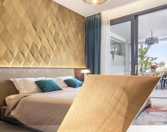 3D Wood Wall Panels, Wood Accent Wall, Geometric Diamond Art, Deep Textured Decor, Modern Living Room Feature Wall