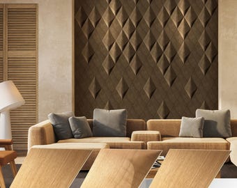 3D Wood Wall Panels, Geometric Headboard, Convex Rhombus Tiles, Bedroom Accent Wall, Modern Relief Art