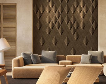3D Wood Wall Panels, Convex Rhombus Tiles, Geometric Relief Art, Deep Texture Decor, Sculptural Feature Wall