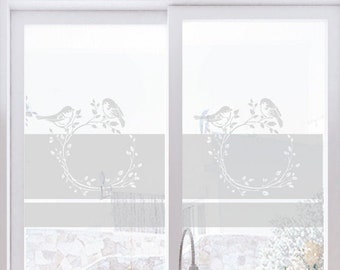 Privacy screen for glass surfaces (windows / doors) in 2 heights and 4 widths "Birds on branch"