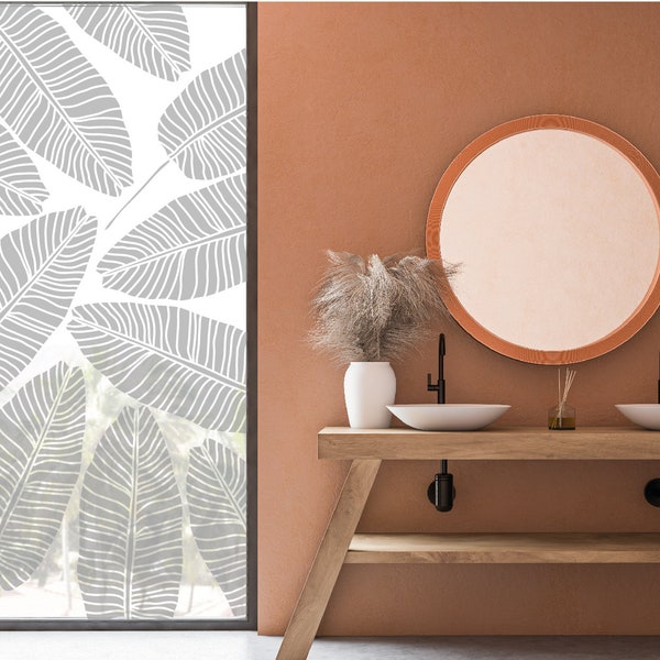 Leaves / fern as glass tattoo or privacy // For glass surfaces (shower cabins / windows / mirrors) made of frosted glass foil