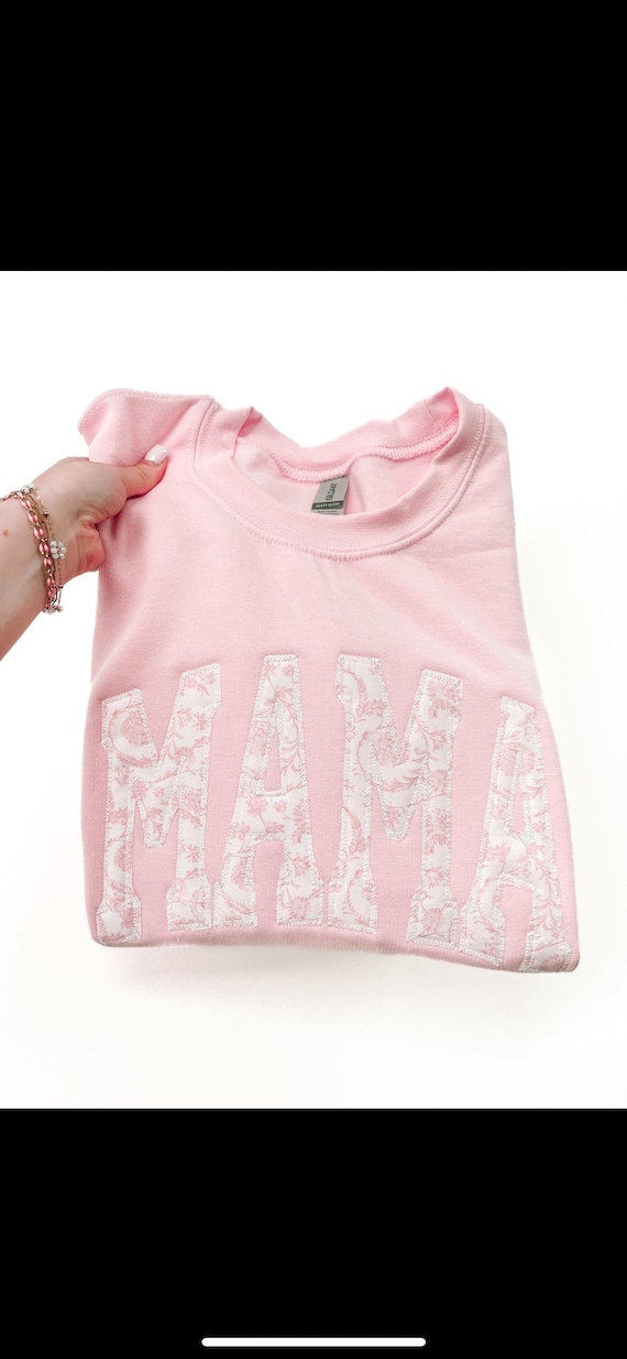 Mama Embroidered Applique Sweatshirt Tshirt Grand Millennial Pink Girl Mom. Mama pink floral embroidery. Gift for mom. Motherhood sweatshirt