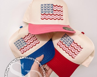 Chapeau de broderie en toile drapeau avec noeud festonné, broderie, chapeau grand-millénaire, chapeau de broderie patriotique, chapeau drapeau du 4 juillet, fête de l'indépendance