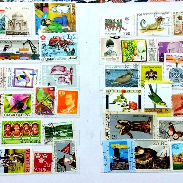 Stamp album stock book + Lot 100 PCS World stamps from 100 Different Countries Rare Old Vintage Original Used Collection set