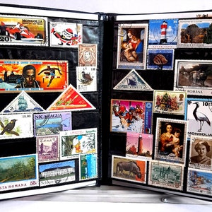 Álbum de sellos con 100 sellos diferentes de todos los tamaños del mundo. Lote raro.