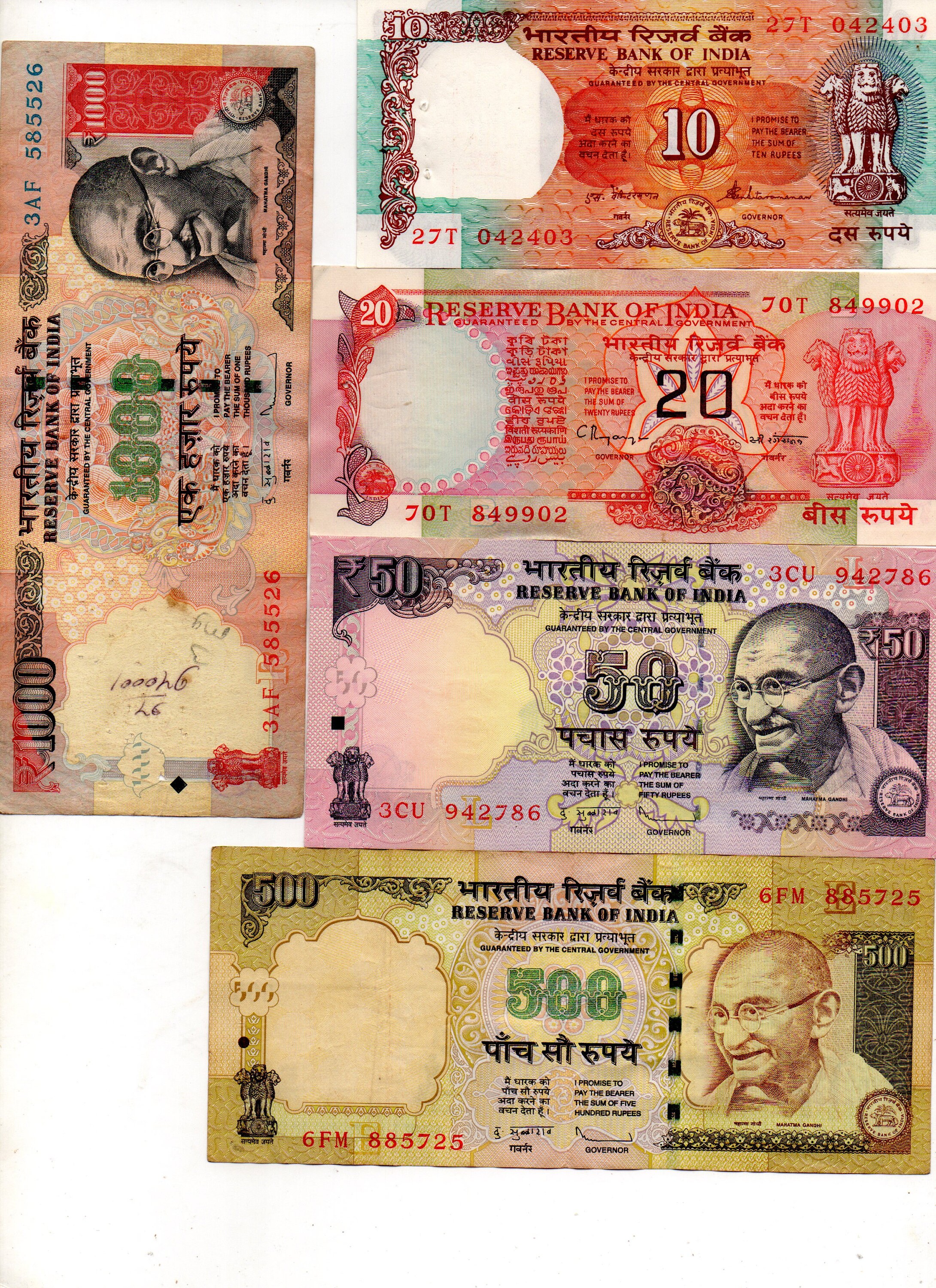 1970 2010 Lot Republic India All Different Notes Rs 5 10 20 50