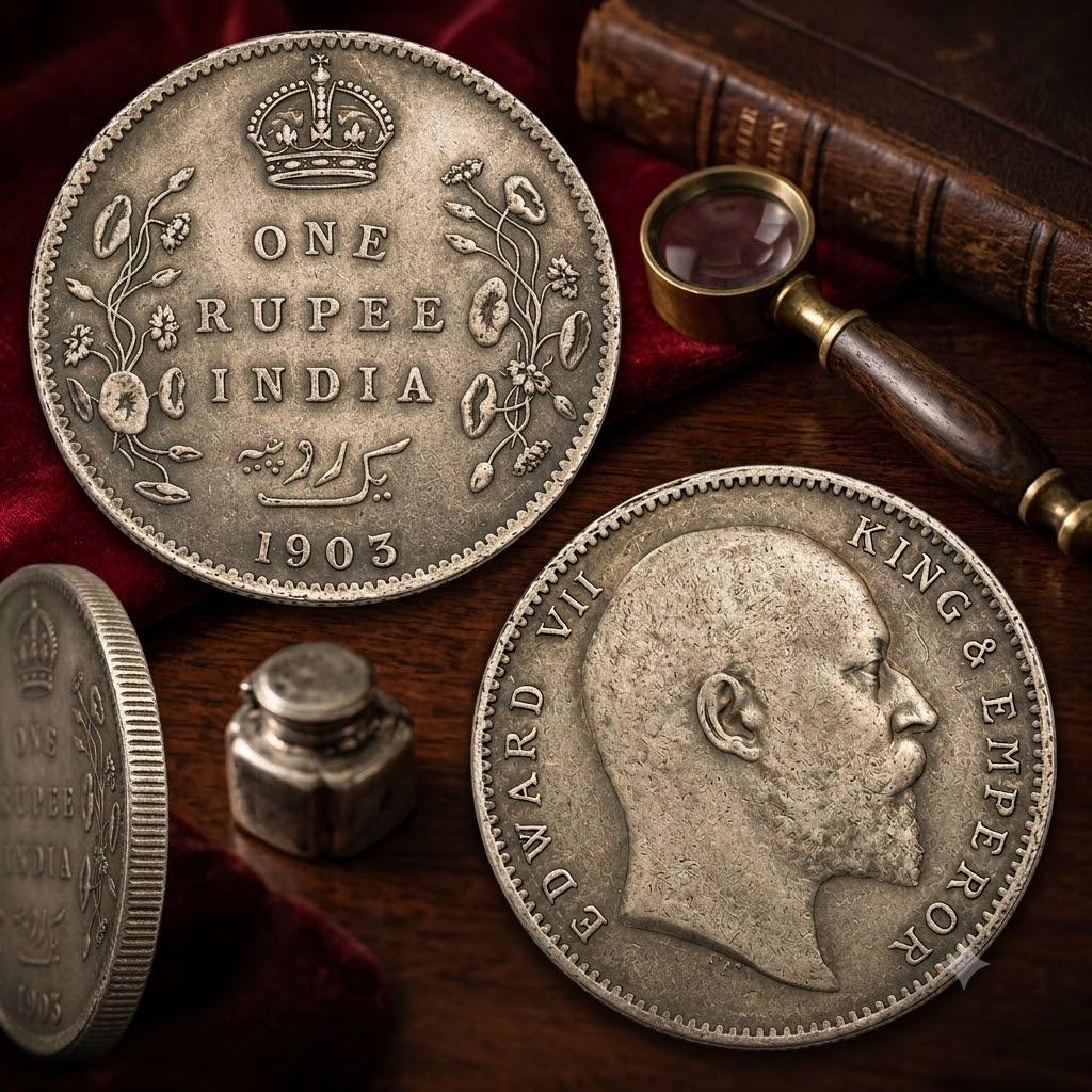 1907 英領インド 1ルピー銀貨 エドワード7世 アンティーク 美麗トーン イギリス領インド 1ルピー エドワード7世クラウン アンティーク