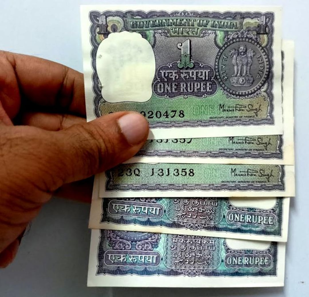 1970-80年 インド 1ルピー UNC 通貨 古いヴィンテージ紙幣 希少 5枚