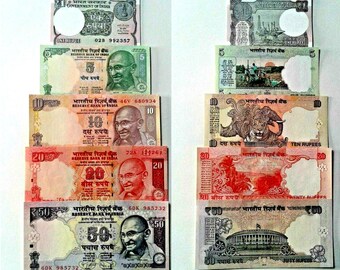 1970～90年代 インド ロット5枚セット 5+10+10+10+20ルピー紙幣