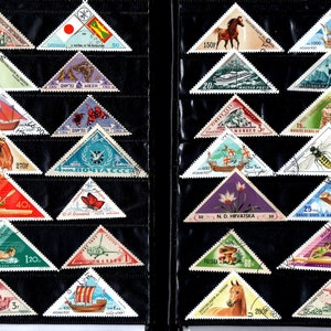 Stamp Album stock Book 8 Pages + 50 PCS Different Original World wide Triangle Stamps Set Rare Lot